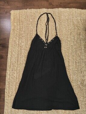American Eagle Outfitters Black Backless Stud-Trim Dress